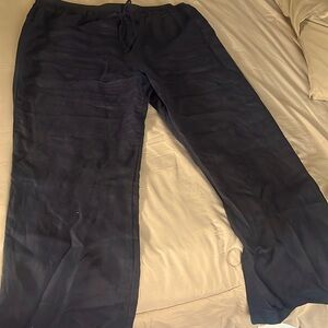 Ellen Tracey navy blue linen pants trousers with elastic waistband and string